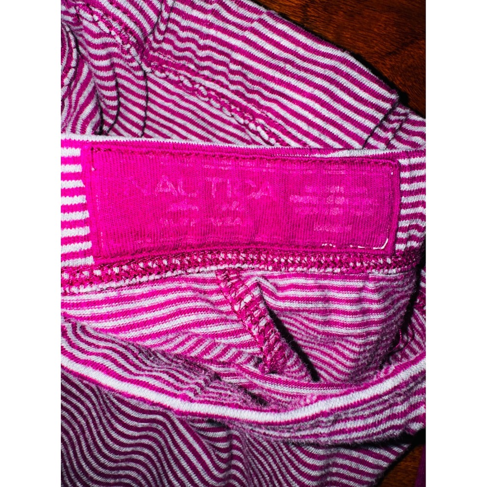 Nautica Pajama Set Womens Medium Pink Striped Excellent V-Neck Anchor Charm 2pc - Picture 2 of 4